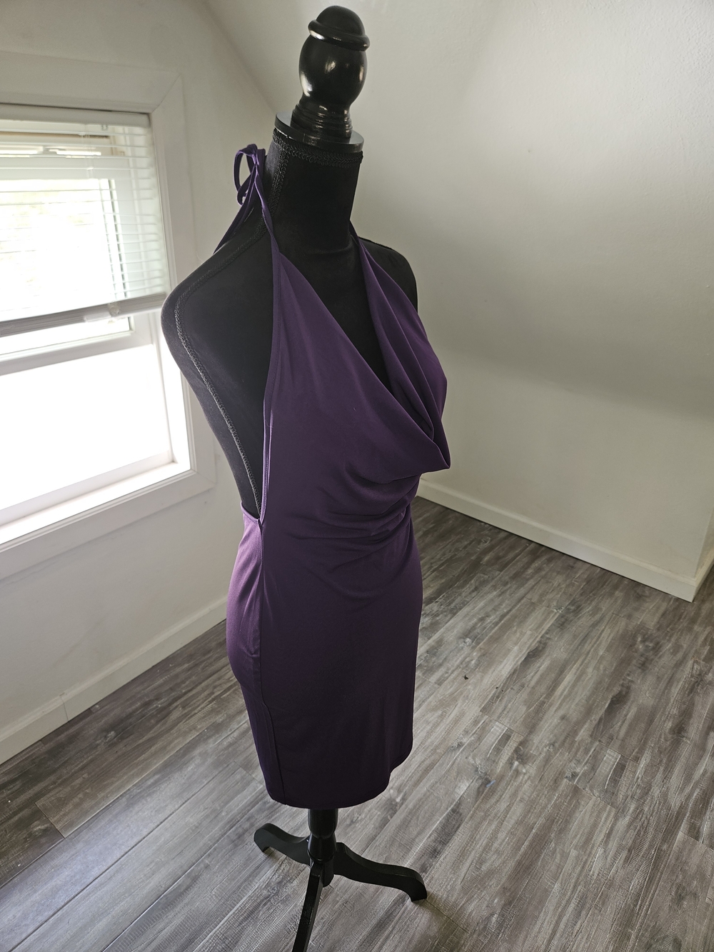 Purple Halter Cowl Neck Dress
